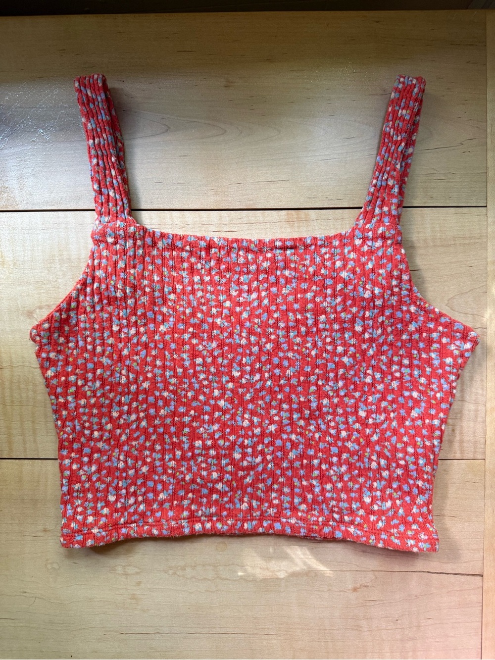 American Eagle Outfitters Orange Floral Ribbed Cropped Cami Summer Y2K Skater